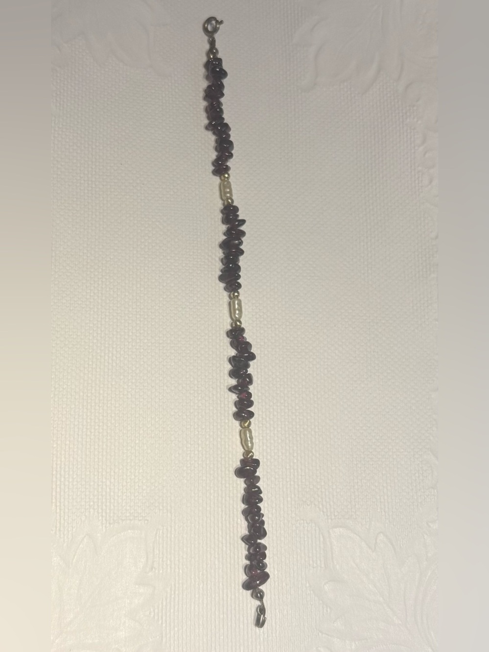 Natural Garnet Chip Bracelet with Freshwater Pearls Vintage Deep Red Gemstone